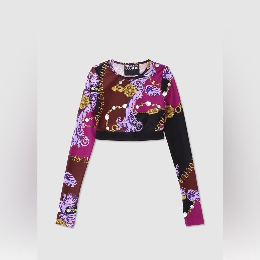 VERSACE JEANS COUTURE
WOMENS CHAIN PRINT CROPPED TOP IN PURPLE